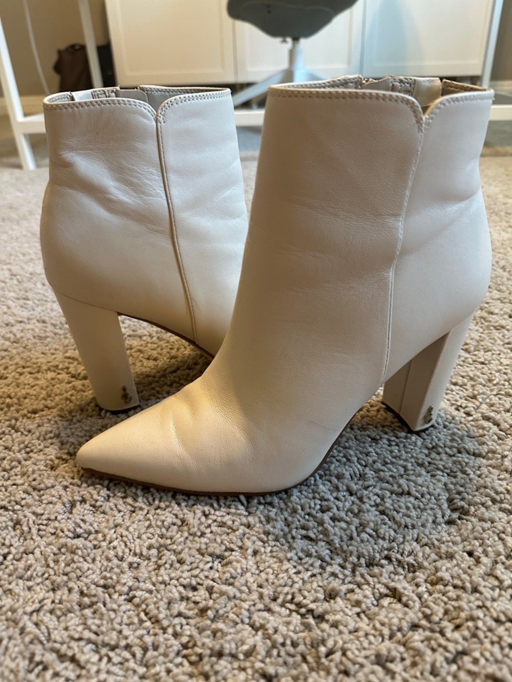 Sam Edelman Cream Pointed Toe Ankle Booties